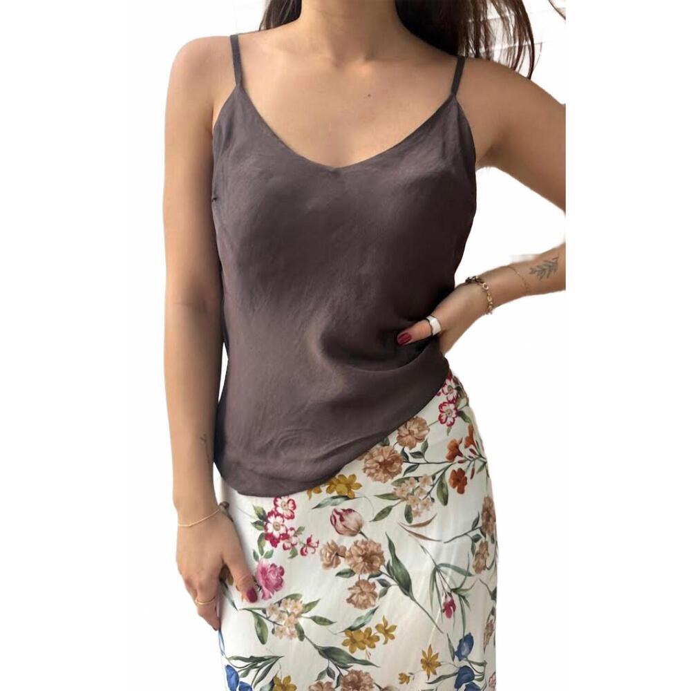 NEW MINT EXCLUSIVES adjustable strap silky tank in chocolate brown
